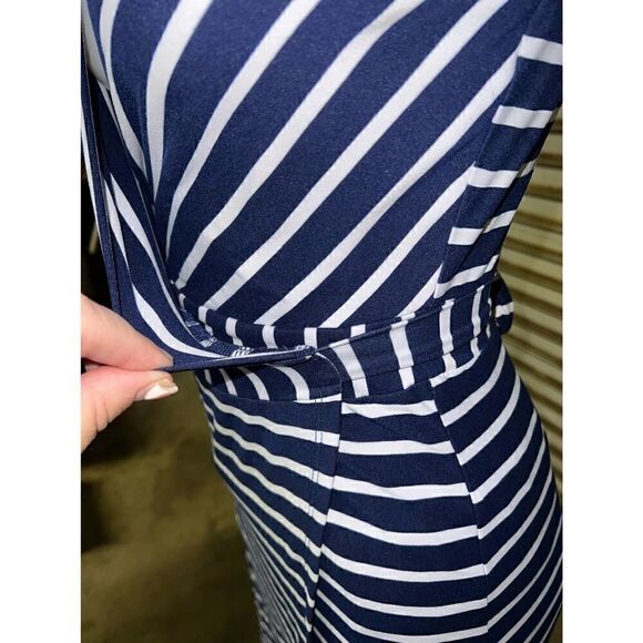 Derek & Heart dress career tie front crossover wrap tank striped navy white soft - Picture 5 of 8